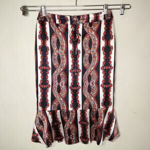 Purificacion Garcia Silk Floral Skirt Flounce Hem Made in Spain